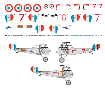 Peddinghaus-Decals 1/72 4107 French Nieuport 17 Aces of WWI - Part 5 Languedoc - De Rochefort - Soulier