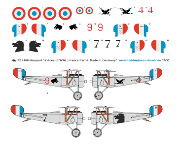 Peddinghaus-Decals 1/72 4108 French Nieuport 17 Aces of WWI - Part 6 , Daladier - Bretillon - De Cazenove de Pradines