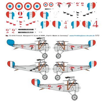 Peddinghaus-Decals 1/72 4110 French Nieuport 17 , Aces of WWI - Part 8 Guynemer - Lemaire - Sayaret