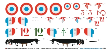 Peddinghaus-Decals 1:48 4303 French Nieuport 17 Aces of WWI - Part 4 Deullin-Drome - Boyau
