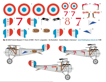 Peddinghaus-Decals 1:48 4304 French Nieuport 17 Aces of WWI - Part 5 Languedoc - De Rochefort - Soulier