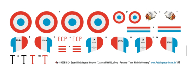 Peddinghaus-Decals 1:48 4308 N 124 Escadrille Lafayette, Nieuport 17 Aces of WWI - Lufbery - Parsons - Thaw