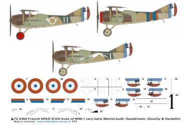 Peddinghaus-Decals 1/72 4364 French SPAD S.XIII Aces of WWI ( very early Bleriot-built: Gaudermen, Douchy & Herbelin)
