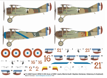 Peddinghaus-Decals 1/72 4366 French SPAD S:XIII Aces of WW I ( early Bleriot-built: Baylies-Verduraz,Deelannoy & Arpheuil)