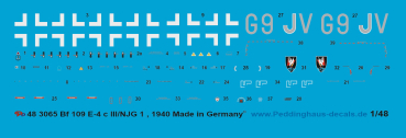 Peddinghaus-Decals 1:48 3065 Bf 109 E-4 c , III/NJG1 Deutschland 1940