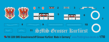 Peddinghaus-Decals 1:700 3200 SMS Grosslinienschiff Grosser Kurfürst