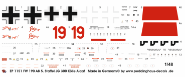 Peddinghaus-Decals 1/48 1151 FW 190 A8 5. Staffel JG 300 " Kölle Alaaf"