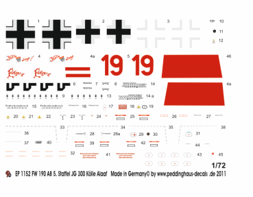 Peddinghaus-Decals 1/72 1152 FW 190 A8 5. Staffel JG 300 " Kölle Alaaf"
