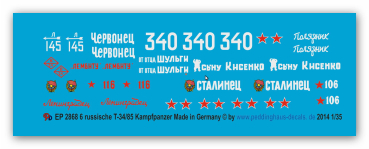 Peddinghaus-Decals 1:35 2868 markings for 6 russian T 34 /85 tanks