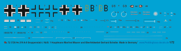Peddinghaus-Decals 1/72 3726 He 219 A-0 Gruppenstab I./N.J.1 Hauptmann Manfred Mauer und Oberfeldwebel Gerhard Scheibe