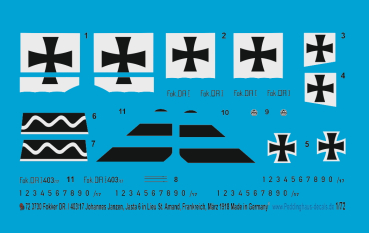 Peddinghaus-Decals 1:72 3730 Fokker DR.I  Johannes Janzen, Jasta 6 in Lieu St. Amand, Frankreich , März 1918