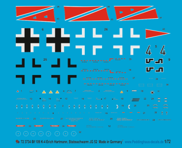 Peddinghaus-Decals 1:72 3734  Bf 109 K-4 Erich Hartmann, Stabsschwarm JG 52 1944