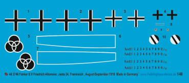 Peddinghaus-Decals 1/48 3746 Fokker E.V Friedrich Altemeier, Jasta 24, Frankreich , August/September 1918
