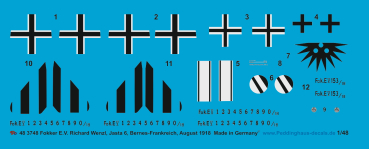 Peddinghaus-Decals 1/48 3748 Fokker E.V Richard Wenzl, Jasta 6, Bernes - Frankreich , August 1918