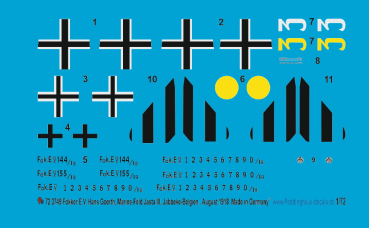 Peddinghaus-Decals 1/72 3749 Fokker E.V Hans Goerth, Marine-Feld-Jasta III, Jabbeke-Belgien , August 1918