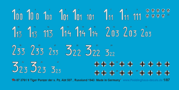 Peddinghaus-Decals 1/87 3761 9 Tiger Panzer of the s. Pz. Abt 507, Russia 1943-1944