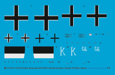 Peddinghaus-Decals 1/72 3774 LVG C.VI FA (A) 233 Werk-/Seriennummer 4507 & 4951 /18,  Korndöfer & Hermann, Frankreich 1918
