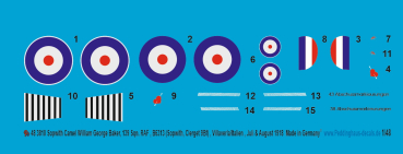 Peddinghaus-Decals 1/48 3810 Sopwith Camel William George Barker, 139 Sqn. RAF,bB6313, (Sopwith, Clerget 9Bf), Villaverla/Italien Juli/August 1918