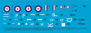 Peddinghaus-Decals 1/72 3811 Sopwith CamelGerald Alfred Birks/ Peter Carpenter, Sidney Joseph Cottle-Percy Wilson/Josef Eskill Hallonquist