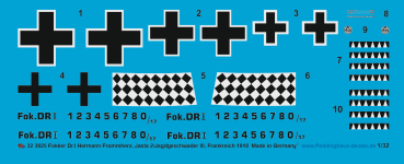 Peddinghaus-Decals 1:32 3825 Fokker Dr. I Hermann Frommherz, Jasta2/ Jagdgeschwader III, Frankreich , 1918