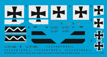 Peddinghaus-Decals 1:32 3839 Fokker Dr. I Johannes Janzen