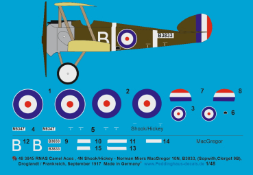 Peddinghaus-Decals 1:48 3845  Sopwith Camel RNAS 4N Shook/Hickey - Norman Miers MacGregor, 10N, B3833, (Sopwith,Clerget 9B),Droglandt/Frankreich, September 1917