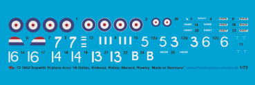 Peddinghaus-Decals 1:72 3862 Sopwith Triplane  Aces , Part 3 - 1 N , Dallas, Kinkead, Ridley, Manard, Rowley