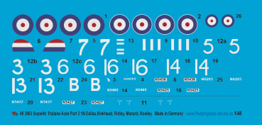 Peddinghaus-Decals 1:48 3863 Sopwith Triplane  Aces , Part 3 - 1 N , Dallas, Kinkead, Ridley, Manard, Rowley