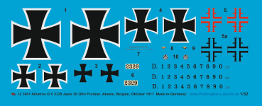 Peddinghaus-Decals 1:32 3867 Albatros D.V 2329 Jasta 26 Otto Fruhner, Abeete, Belgien, Oktober 1917