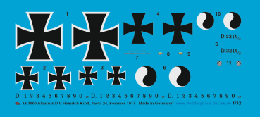 Peddinghaus-Decals 1:32 3869 Albatros D.V Heinrich Kroll, Jasta 24, Sommer 1917