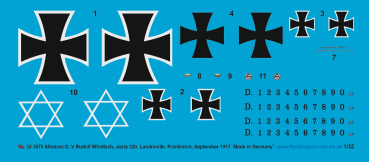 Peddinghaus-Decals 1:32 3870 Albatros D.V Rudolf Windisch, Jasta 32b, Landreville, Frankreich, September 1917