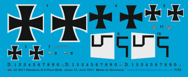 Peddinghaus-Decals 1:32 3871 Albatros D.V Paul Billik, Jasta 12, Frankreich, Juni 1917