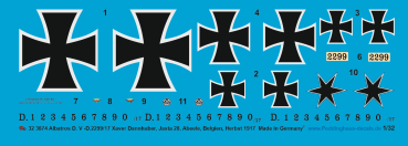 Peddinghaus-Decals 1:32 3874 Albatros D.V D.2299/17 Xaver Dannhuber, Jasta 26, Abeele, Belgien , Herbst 1917