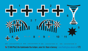 Peddinghaus-Decals 1:72 3880  Pfalz D.IIIa Vzfw. Max Holtzem, Jasta 16b