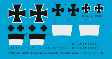 Peddinghaus-Decals 1:72 3886 Albatros D.Va Fritz Pütter, Jasta 68, Delinghe,Ferme or Balatre,Frankreich