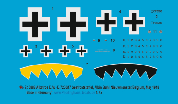 Peddinghaus-Decals 1:72 3888 Albatros D.Va -D7230/17 Seefrontstaffel, Albin Buhl, Nieuwmunster/Belgien, Mai 1918