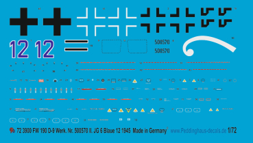 Peddinghaus-Decals 1:72 3900 FW 190 D-9 Blue 12  Werk. Nr. 500570 II. JG 6  1945