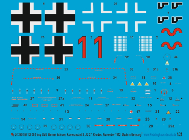 Peddinghaus-Decals 1:24 3904 Bf 106G-2 trop, Oblt. Werner Schroer, Co 8/ JG 27, Rhodes November 1942
