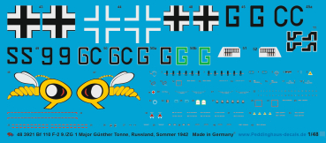 Peddinghaus-Decals 1:48 3921 Me 110 F-2 9./ZG 1 Major Güther Tonne Russland Sommer 1942