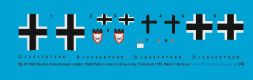 Peddinghaus-Decals 1:48 3923 Albatros D-Va Hermann Leptien, Staffelführer Jasta 63, Grivy-Loisy, Frankreich 1918