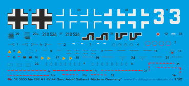 Peddinghaus-Decals 1:32 3933 Me 262 A1 JV 44 Gen. Galland