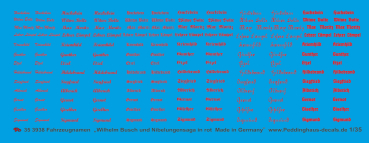 Peddinghaus-Decals 1:35 3938 vehicle names " Wilhelm Busch und Nibelungensaga in red