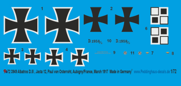 Peddinghaus-Decals 1:72 3949 Albatros D.III Edmund Nathanael, Jasta 5, Boistrancourt/France, April 1917