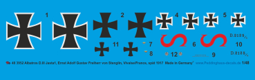 Peddinghaus-Decals 1:48 3952 Albatros D. III Jasta1, Ernst Adolf Gustav Freiherr von Stenglin, Vivaise/France, spät 1917