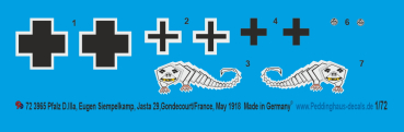 Peddinghaus-Decals 1:72 3965 Pfalz D.IIIs Eugen Siebelkamp, Jasta 29, Gondecourt/France, May 1918