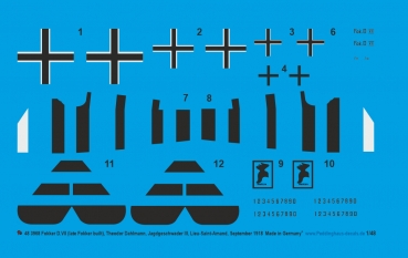 Peddinghaus-Decals 1/48 3968 Fokker D.VII  (late fokker built),Theodor Dahlmann, Jagdgeschwader III, Lieu-Saint-Amand, September 1918
