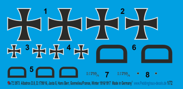 Peddinghaus-Decals 1:72 3979 Fokker D.VII  (late fokker built),Theodor Dahlmann, Jagdgeschwader III, Lieu-Saint-Amand, September 1918