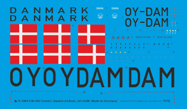 Peddinghaus-Decals 1:72 3984 FW 200 Condor Danish Air Line