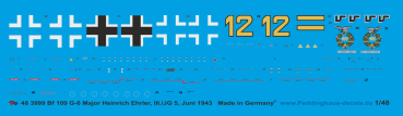 Peddinghaus-Decals 1:48 3999 BF 109 G-6 Major Heinrich Ehrler, III./JG 5, Juni 1943