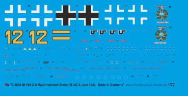 Peddinghaus-Decals 1/72 4000 BF 109 G-6 Major Heinrich Ehrler, III./JG 5, Juni 1943